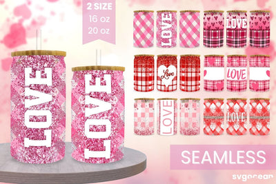 Valentines Buffalo Plaid Can Glass Bundle | PNG | 16 Oz | 20 Oz Libbey Glass Sublimation SvgOcean 