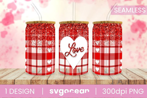 Valentines Buffalo Plaid Can Glass Bundle | PNG | 16 Oz | 20 Oz Libbey Glass Sublimation SvgOcean 