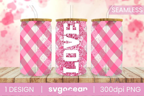 Valentines Buffalo Plaid Can Glass Bundle | PNG | 16 Oz | 20 Oz Libbey Glass Sublimation SvgOcean 