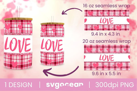 Valentines Buffalo Plaid Can Glass Bundle | PNG | 16 Oz | 20 Oz Libbey Glass Sublimation SvgOcean 