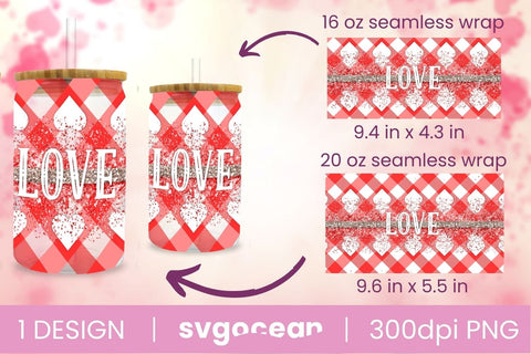 Valentines Buffalo Plaid Can Glass Bundle | PNG | 16 Oz | 20 Oz Libbey Glass Sublimation SvgOcean 