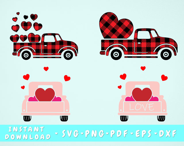 Valentine's Buffalo Plaid Truck SVG - 4 Designs SVG HappyDesignStudio 