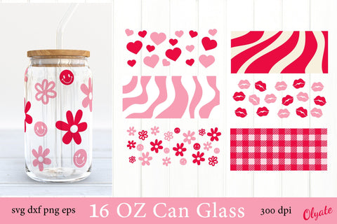 Valentines Can Glass Wrap SVG. Retro Love 16 OZ Can Glass SVG Olga Terlyanskaya 
