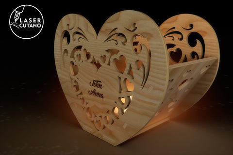 Valentines Candle Holder Heart SET Night Light Gifts Box SVG LaserCutano 