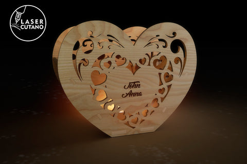 Valentines Candle Holder Heart SET Night Light Gifts Box SVG LaserCutano 
