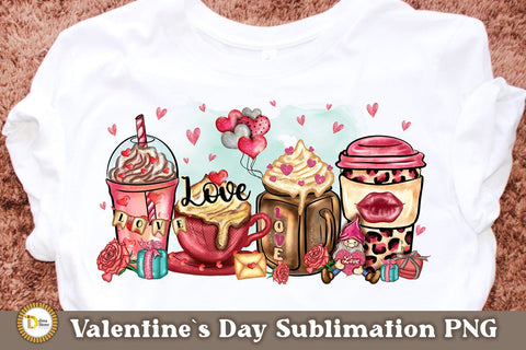 Valentines Coffee and Latte with Cute Gnome Sublimation PNG Sublimation Dina.store4art 