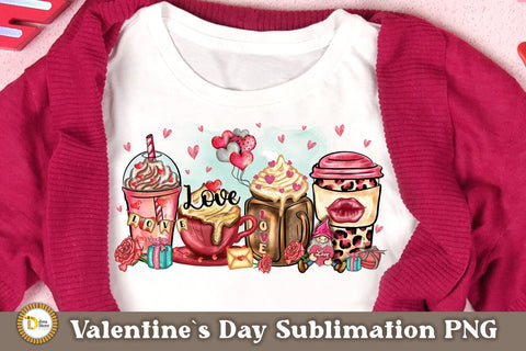 Valentines Coffee and Latte with Cute Gnome Sublimation PNG Sublimation Dina.store4art 