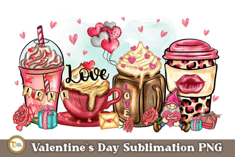 Valentines Coffee and Latte with Cute Gnome Sublimation PNG Sublimation Dina.store4art 