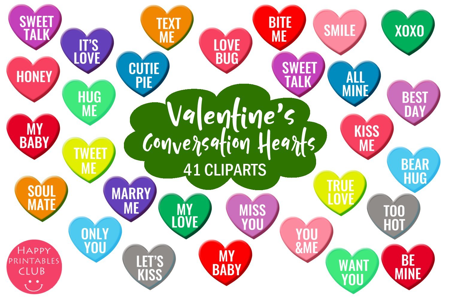 Free Conversation Hearts Clipart + SVG Cut Files - Hey, Let's Make