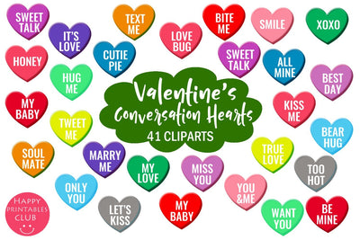 Valentine's Conversation Hearts Cliparts-Love Hearts Conversation Starters SVG Happy Printables Club 