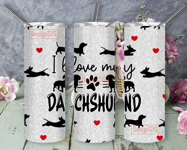 Valentines Dachshund 20oz Design Png, I Love My Dachshund Tumbler Png, Dachshund Hearts Tumbler Wrap, Dog Lover Gift, Digital Download Sublimation DesignSVG 