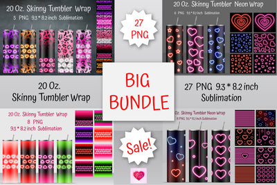 Valentine's Day 20 Oz Straight Skinny Tumbler Design With Neon Hearts And Stripes Sublimation Kseniia designer 