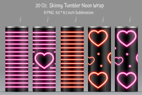 Valentine's Day 20 Oz Straight Skinny Tumbler Design With Neon Hearts And Stripes Sublimation Kseniia designer 