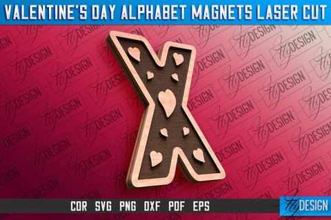 Valentine's Day Alphabet Magnet Laser Cut SVG | Magnet Laser Cut SVG Fly Design 