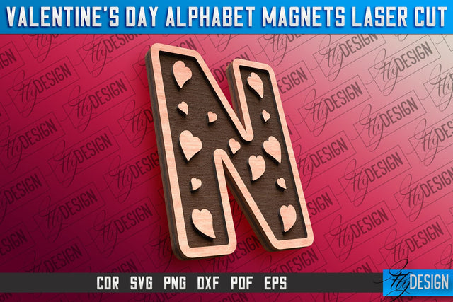 Valentine's Day Alphabet Magnet Laser Cut SVG | Magnet Laser Cut SVG Fly Design 