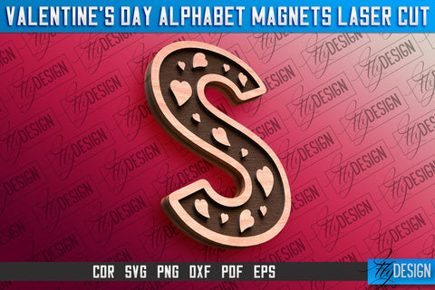 Valentine's Day Alphabet Magnet Laser Cut SVG | Magnet Laser Cut SVG Fly Design 