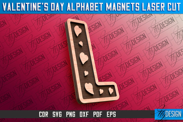 Valentine's Day Alphabet Magnet Laser Cut SVG | Magnet Laser Cut SVG Fly Design 