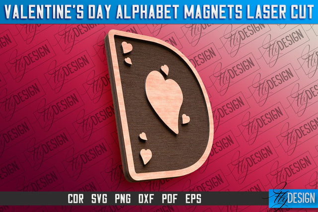 Valentine's Day Alphabet Magnet Laser Cut SVG | Magnet Laser Cut SVG Fly Design 