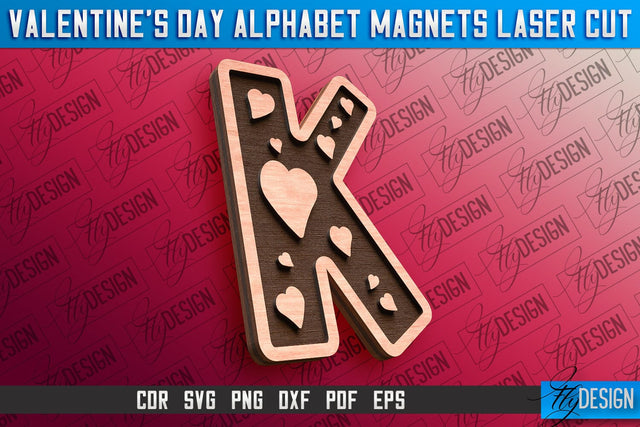 Valentine's Day Alphabet Magnet Laser Cut SVG | Magnet Laser Cut SVG Fly Design 