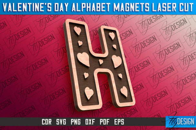 Valentine's Day Alphabet Magnet Laser Cut SVG | Magnet Laser Cut SVG Fly Design 
