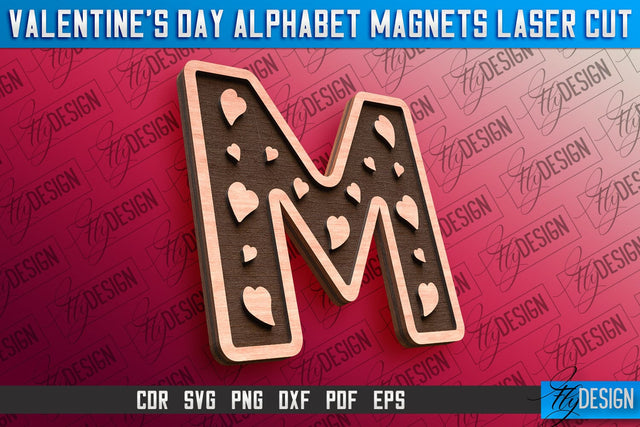 Valentine's Day Alphabet Magnet Laser Cut SVG | Magnet Laser Cut SVG Fly Design 