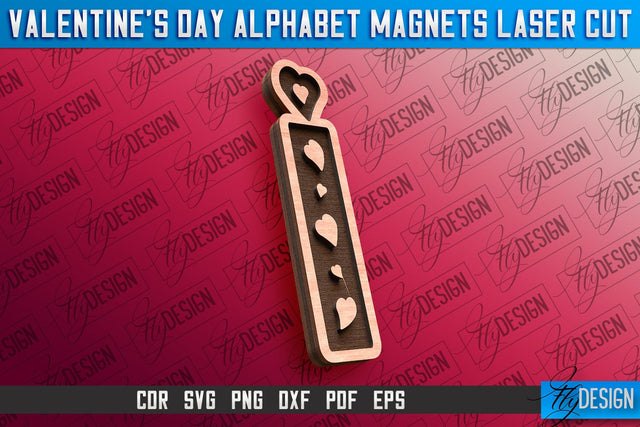 Valentine's Day Alphabet Magnet Laser Cut SVG | Magnet Laser Cut SVG Fly Design 