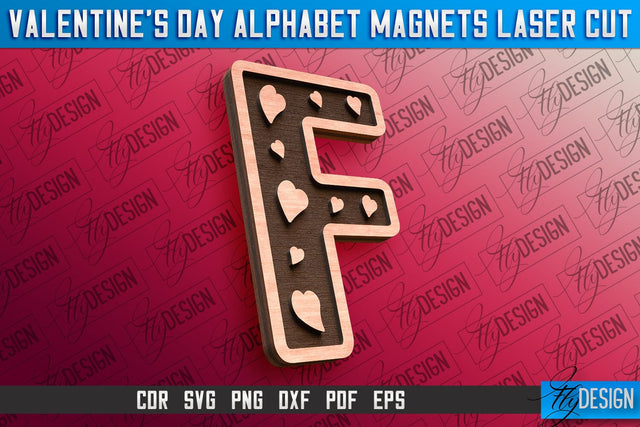Valentine's Day Alphabet Magnet Laser Cut SVG | Magnet Laser Cut SVG Fly Design 