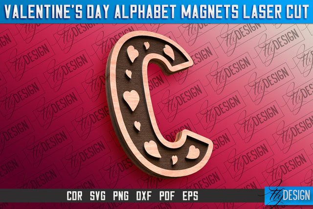 Valentine's Day Alphabet Magnet Laser Cut SVG | Magnet Laser Cut SVG Fly Design 