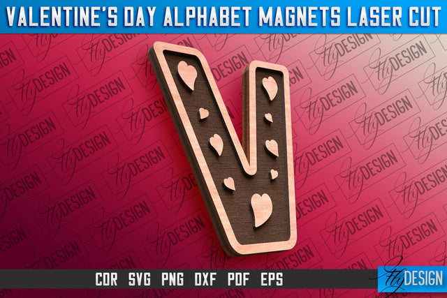 Valentine's Day Alphabet Magnet Laser Cut SVG | Magnet Laser Cut SVG Fly Design 
