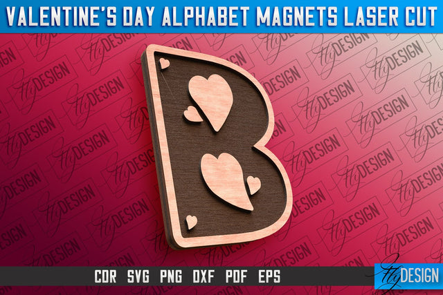 Valentine's Day Alphabet Magnet Laser Cut SVG | Magnet Laser Cut SVG Fly Design 