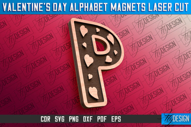 Valentine's Day Alphabet Magnet Laser Cut SVG | Magnet Laser Cut SVG Fly Design 