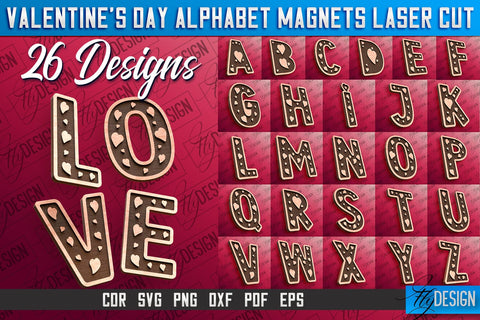Valentine's Day Alphabet Magnet Laser Cut SVG | Magnet Laser Cut SVG Fly Design 