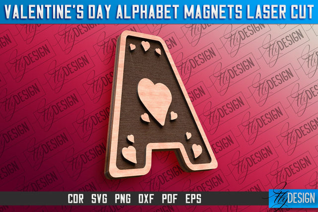 Valentine's Day Alphabet Magnet Laser Cut SVG | Magnet Laser Cut SVG Fly Design 