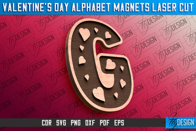 Valentine's Day Alphabet Magnet Laser Cut SVG | Magnet Laser Cut SVG Fly Design 