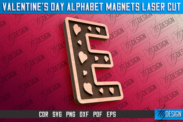 Valentine's Day Alphabet Magnet Laser Cut SVG | Magnet Laser Cut SVG Fly Design 