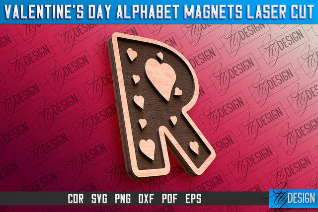 Valentine's Day Alphabet Magnet Laser Cut SVG | Magnet Laser Cut SVG Fly Design 