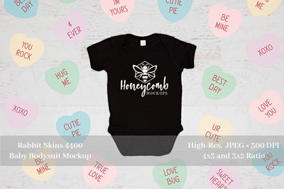 Valentines Day Baby Mockup, Black Rabbit Skins 4400 Mockup, Baby Bodysuit Mockup Mock Up Photo Honeycomb Mockups 