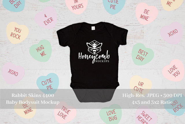Valentines Day Baby Mockup, Black Rabbit Skins 4400 Mockup, Baby Bodysuit Mockup Mock Up Photo Honeycomb Mockups 