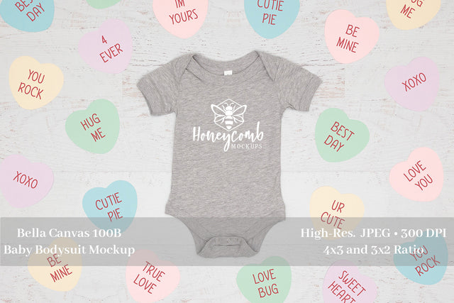Valentines Day Baby Mockup, Heather Athletic Bella Canvas 100B, Baby Bodysuit Mockup Mock Up Photo Honeycomb Mockups 