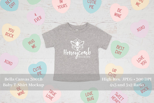 Valentines Day Baby Mockup, Heather Athletic Bella Canvas 3001B, Baby T-Shirt Mockup Mock Up Photo Honeycomb Mockups 