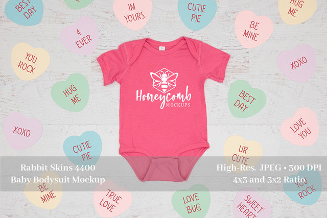 Valentines Day Baby Mockup, Hot Pink Rabbit Skins 4400 Mockup, Baby Bodysuit Mockup Mock Up Photo Honeycomb Mockups 
