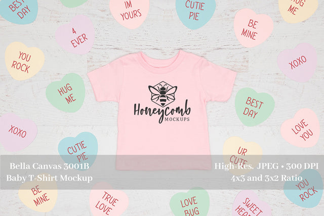 Valentines Day Baby Mockup, Pink Bella Canvas 3001B, Baby T-Shirt Mockup Mock Up Photo Honeycomb Mockups 