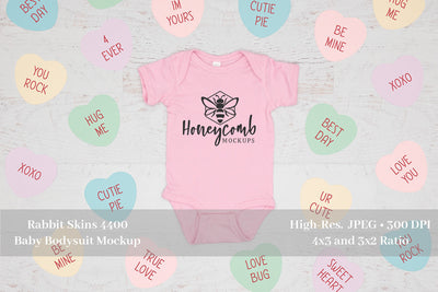 Valentines Day Baby Mockup, Rabbit Skins 4400 Pink Mockup, Baby Bodysuit Mockup Mock Up Photo Honeycomb Mockups 