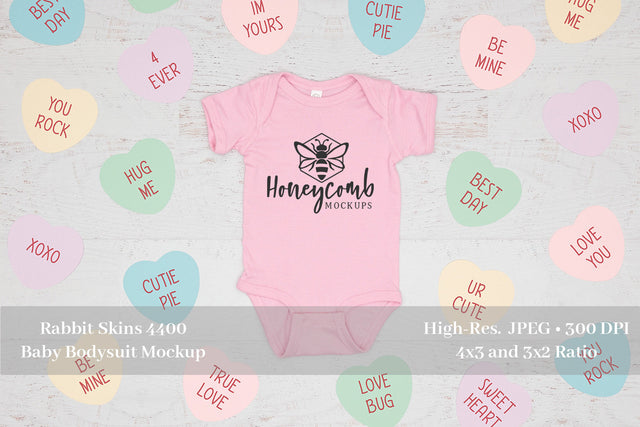 Valentines Day Baby Mockup, Rabbit Skins 4400 Pink Mockup, Baby Bodysuit Mockup Mock Up Photo Honeycomb Mockups 