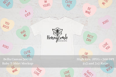 Valentines Day Baby Mockup, White Bella Canvas 3001B Mockup, White Baby T-Shirt Mockup Mock Up Photo Honeycomb Mockups 