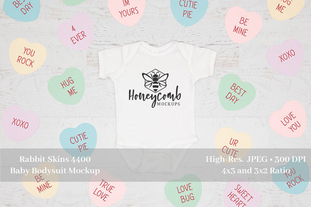 Valentines Day Baby Mockup, White Rabbit Skins 4400 Mockup, White Baby Bodysuit Mockup Mock Up Photo Honeycomb Mockups 