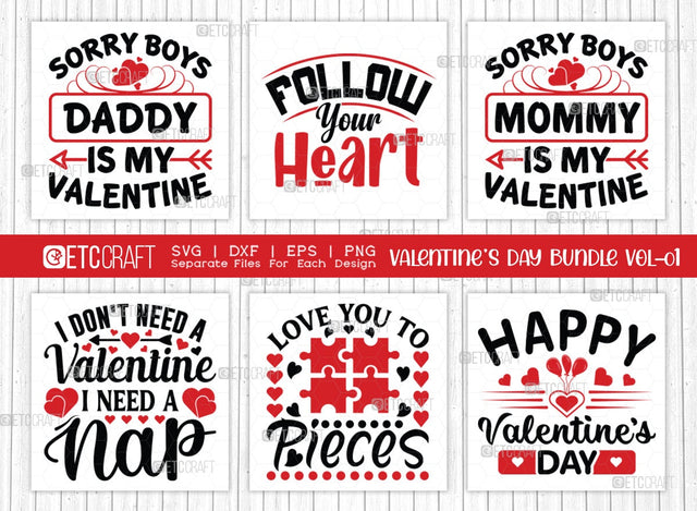 Valentine's Day Bundle Vol-01 | I Don't Need A Valentine I Need A Nap Svg | Love You To Pieces Svg | Follow Your Heart Svg | Happy Valentine's Day Svg | Valentine's Day Quote Design SVG ETC Craft 