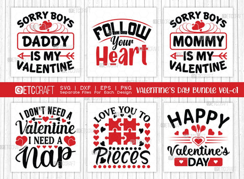 Valentine's Day Bundle Vol-01 | I Don't Need A Valentine I Need A Nap Svg | Love You To Pieces Svg | Follow Your Heart Svg | Happy Valentine's Day Svg | Valentine's Day Quote Design SVG ETC Craft 