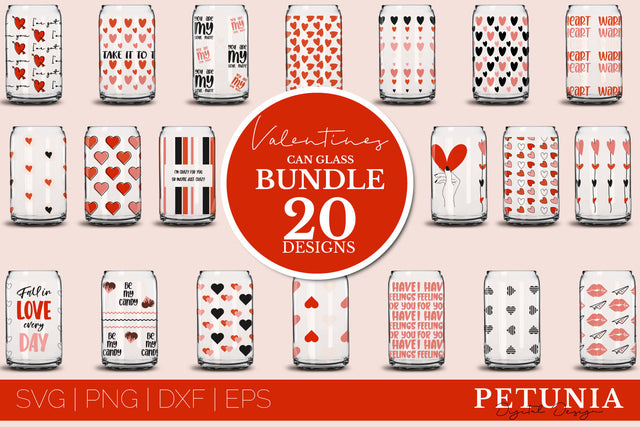 Valentines Day Can Glass Wrap SVG BUNDLE | Beer Can Glass SVG Petunia Digital Design 