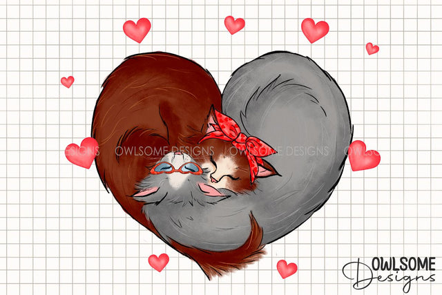 Valentine's Day Cat Couple Love PNG Design Sublimation Owlsome.Designs 